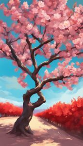 red almond tree blossom background illustration aesthetic wallpaper 3