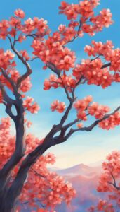 red almond tree blossom background illustration aesthetic wallpaper 5