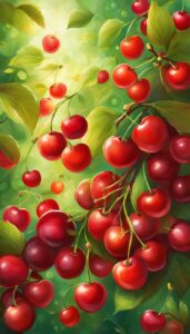 red cherry fruit pattern background wallpaper aesthetic illustration 4