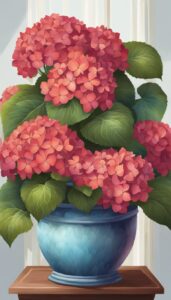 red hydrangea hortensia plant in pot illustration idea 2