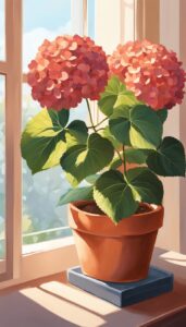 red hydrangea hortensia plant in pot illustration idea 3