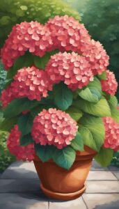 red hydrangea hortensia plant in pot illustration idea 4