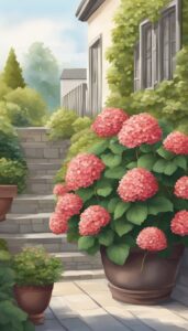 red hydrangea hortensia plant in pot illustration idea 5