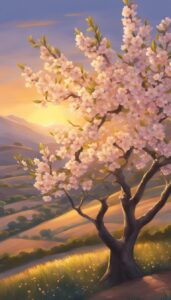 sunset almond tree blossom background illustration aesthetic wallpaper 2