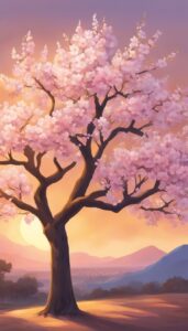 sunset almond tree blossom background illustration aesthetic wallpaper 4