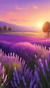 sunset lavender plants flowers background wallpaper aesthetic illustration 2