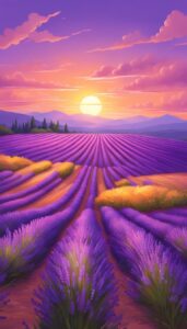 sunset lavender plants flowers background wallpaper aesthetic illustration 3