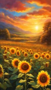 sunset sunflower background illustration aesthetic 3