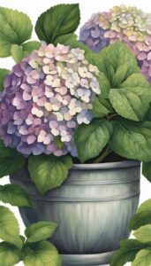 vintage hydrangea hortensia plant in pot illustration idea 2