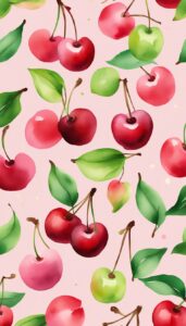 watercolor art cherry fruit pattern background wallpaper aesthetic illustration 2
