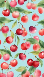 watercolor art cherry fruit pattern background wallpaper aesthetic illustration 3