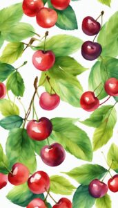 watercolor art cherry fruit pattern background wallpaper aesthetic illustration 4