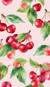 watercolor art cherry fruit pattern background wallpaper aesthetic illustration 6