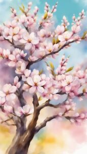 watercolors almond tree blossom background illustration aesthetic wallpaper 3