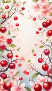 white cherry fruit pattern background wallpaper aesthetic illustration 5