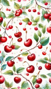 white cherry fruit pattern background wallpaper aesthetic illustration 6