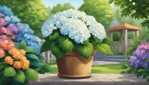 white hydrangea hortensia plant in pot illustration idea 1