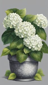 white hydrangea hortensia plant in pot illustration idea 2