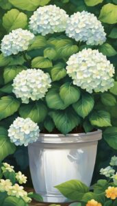 white hydrangea hortensia plant in pot illustration idea 3