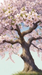 white light almond tree blossom background illustration aesthetic wallpaper 4