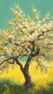 yellow almond tree blossom background illustration aesthetic wallpaper 2