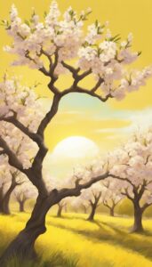 yellow almond tree blossom background illustration aesthetic wallpaper 3