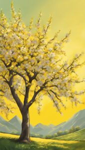 yellow almond tree blossom background illustration aesthetic wallpaper 4