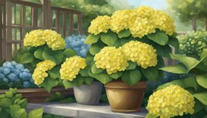 yellow hydrangea hortensia plant in pot illustration idea 1