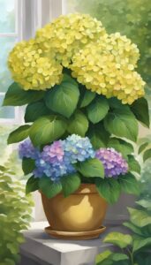 yellow hydrangea hortensia plant in pot illustration idea 3