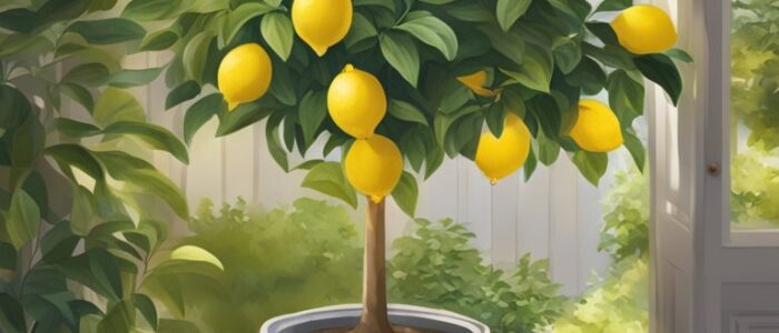 backyard potted lemon citrus tree background wallpaper illustration 1