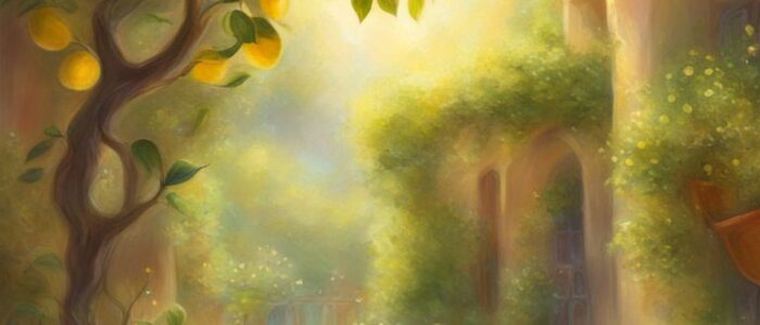 backyard potted lemon citrus tree background wallpaper illustration 6