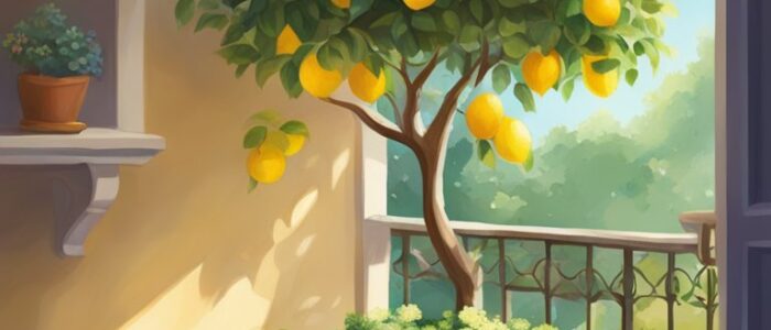 balcony potted lemon citrus tree background wallpaper illustration 1