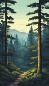 black dark pine tree forest background aesthetic wallpaper illustration 1