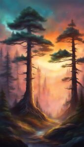 black dark pine tree forest background aesthetic wallpaper illustration 3