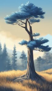blue pine tree background aesthetic wallpaper illustration 1