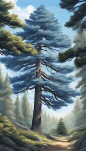 blue pine tree background aesthetic wallpaper illustration 2