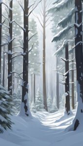 forest snow winter background wallpaper illustration aesthetic 1