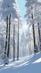 forest snow winter background wallpaper illustration aesthetic 3