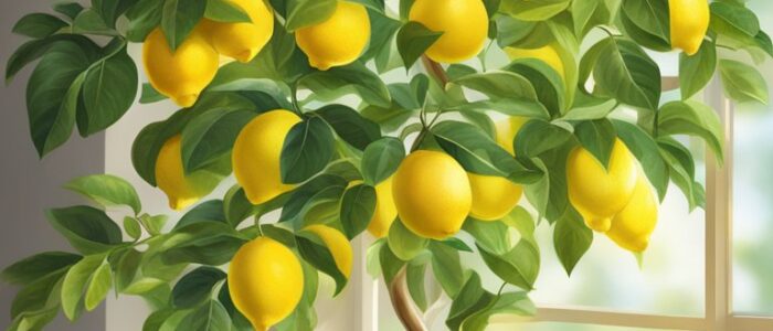 indoor potted lemon citrus tree background wallpaper illustration 2