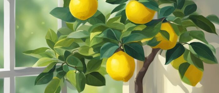indoor potted lemon citrus tree background wallpaper illustration 4