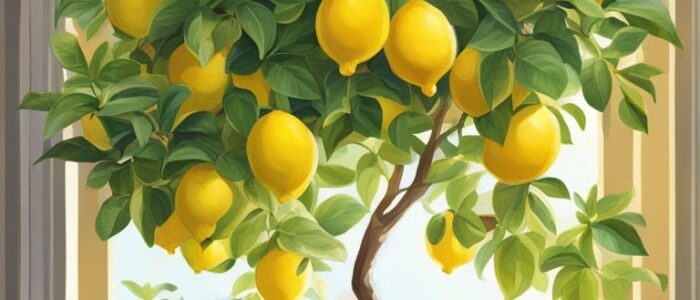 indoor potted lemon citrus tree background wallpaper illustration 6