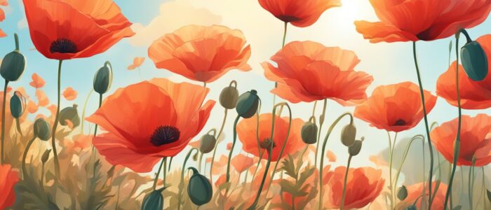 landscape poppy flower background wallpaper aesthetic illustration 1