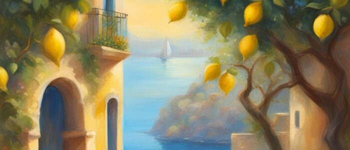 lemon tree Mediterranean background wallpaper aesthetic illustration 2