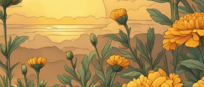 marigold flowers at sunset background wallpaper aesthetic illustration 1