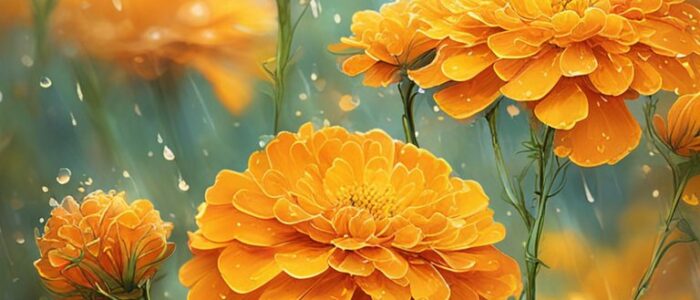 marigold flowers raining background wallpaper aesthetic illustration 1