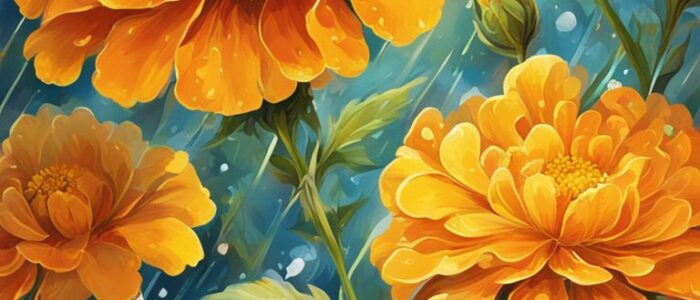 marigold flowers raining background wallpaper aesthetic illustration 2