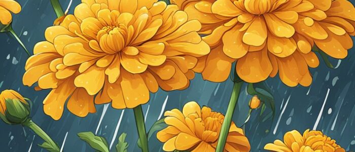 marigold flowers raining background wallpaper aesthetic illustration 4