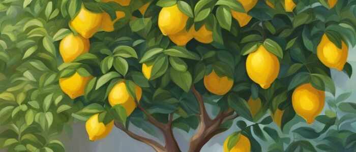 mediterranean garden potted lemon citrus tree background wallpaper illustration 1