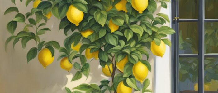 mediterranean garden potted lemon citrus tree background wallpaper illustration 2