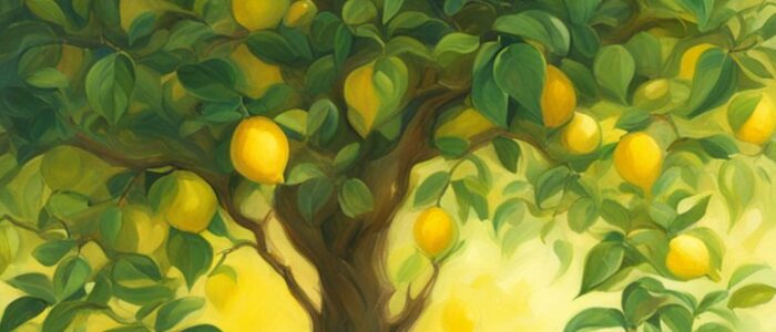 mediterranean garden potted lemon citrus tree background wallpaper illustration 5